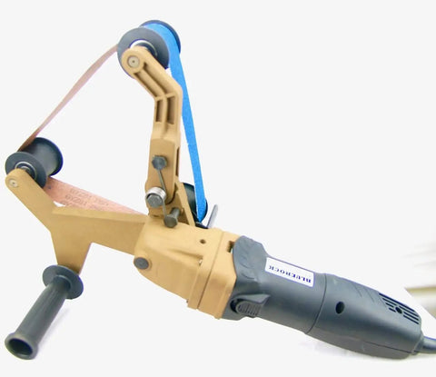 Badass Bbs-40a Pipe Polisher And Grinder Including 100 Sanding Belts Kit Variable Speed Belt Sander for metal pipes up to 7 inch.