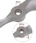 Close-up of Two Vane 10x5 Inch Nylon RC Propellers CW For Airplanes Gray 3 Pack With Adapter Rings showing hole measurements
