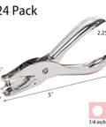 24 Pack Handheld One Hole Punches, No Fuss One Quarter Inch Six Millimeter Metal Paper Puncher For Tags, Tickets, Labels, And Crafts.