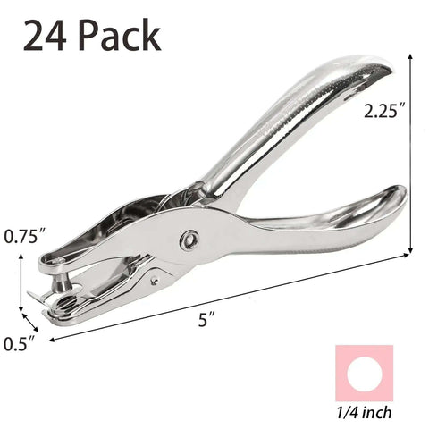 24 Pack Handheld One Hole Punches, No Fuss One Quarter Inch Six Millimeter Metal Paper Puncher For Tags, Tickets, Labels, And Crafts.