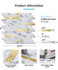 Diagram of 10-Sheet Peel And Stick Backsplash Tile Set For Kitchen Bathroom Laundry Room White Slate Look With Gold Studded Accents