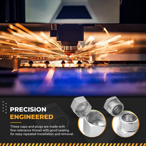 Precision engineered 64 Piece ORFS Cap And Plug Set for Hydraulic Hose and Pipe Fittings with carbon steel threading.