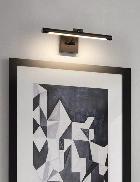 Sleek 16.53 Inch LED Picture Light For Paintings, Black wall lamp illuminating artwork, rotatable light tube, wall-mounted