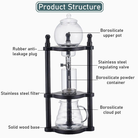 Craft Your Perfect Chilled Cup With This Sleek Glass Cold Brew Drip Tower Featuring Precision Flow Valves And A Solid Wood Base.
