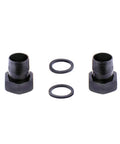 Two black fittings and washers for Beefy Three Speed 115V Cast Iron Water Circulator Pump For Hydronic Recirculation.