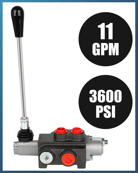 Front view of One Spool Hydraulic Flow Control Valve For Tractor Loader, 11 GPM At 3600 PSI, SAE Ports, Adjustable Relief Lever.