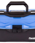 Front view of 3 Tray Tackle Box Organizer With 32 Compartments And 13 Removable Dividers Large Portable Lure Storage Case Frost Blue And Black
