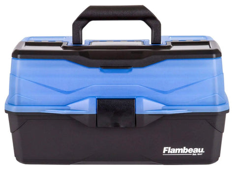 Front view of 3 Tray Tackle Box Organizer With 32 Compartments And 13 Removable Dividers Large Portable Lure Storage Case Frost Blue And Black