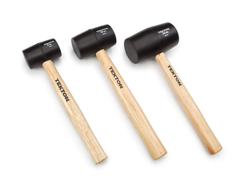 Wood Handle Rubber Mallet Set, 3-Piece With 8 Oz 16 Oz And 32 Oz Heads, Contoured Hardwood Handles Reduce Vibration, Double-Faced Black Heads