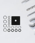 Kickass 17 Piece Impact Wrench Retaining Ring Kit With O ring Anvil Tool showing black rubber rings and clips on a light background.