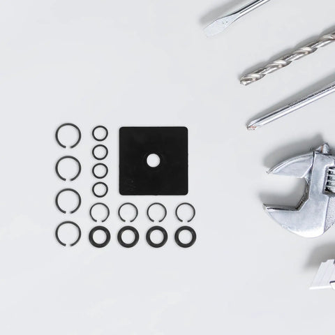 Kickass 17 Piece Impact Wrench Retaining Ring Kit With O ring Anvil Tool showing black rubber rings and clips on a light background.
