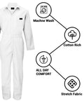 Tough As Nails Long Sleeve Coveralls For Men Heavy Duty Work Jump Suit Featuring Six Spacious Utility Pockets And A Secure Crew Fit In Crisp White Large Size with machine wash care.