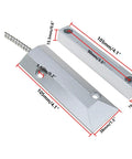 Wired Door Contact Sensor and Magnetic Reed Switch with dimensions showing silver zinc alloy housing for home security systems.