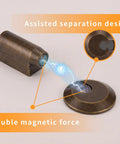 Premium Retractable Magnetic Door Stopper With Adjustable 0.4 Inch Base, showing assisted separation design and double magnetic force.