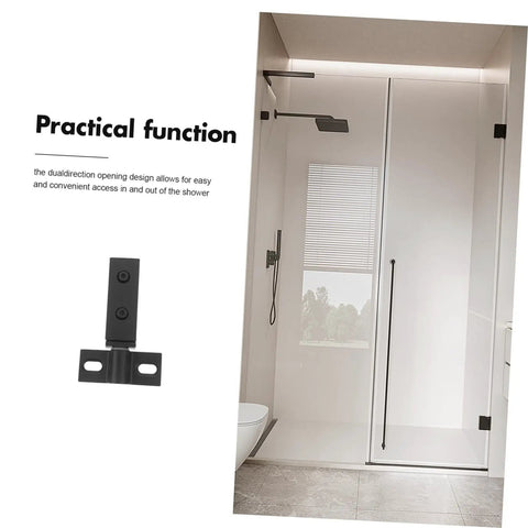 Heavy Duty Shower Door Hinge Stainless Steel Dual Hole Pivot Hinge for bathroom, shown installed on glass door with black finish.