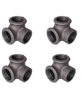 Four 3 Way Malleable Iron Pipe Fittings For 3/4 Inch Pipes Vintage Industrial Shelving Decor For Your Diy Furniture Projects Rustic Grey Finish