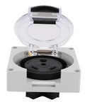 TT 30R Lockable Power Outlet Receptacle with Brass Contacts and IP55 Weatherproof Rating, open showing sturdy cover.