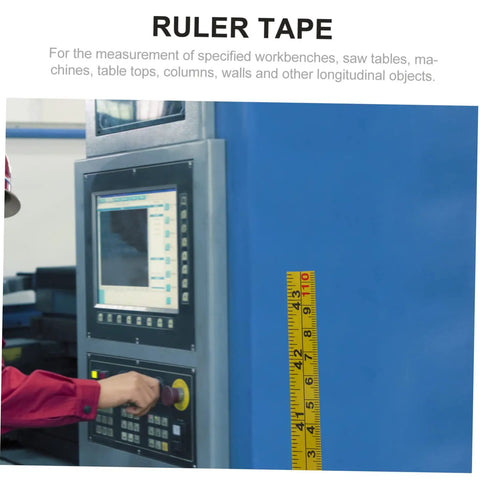 No Sweat Self Adhesive Measuring Ruler Tape 2 Pack on a machine showing clear metric scale for accurate measurements.