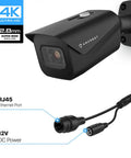 UltraHD 4K Outdoor Bullet Security IP PoE Camera With 98ft Night Vision, 2.8mm Lens, Ethernet and DC power ports