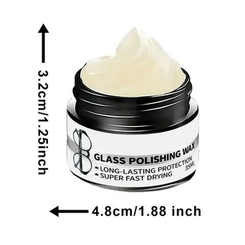 Glass Polishing Wax container - Scratch Remover Paste For Glasses And Screens Pro Repair Kit, 35ml size, black lid