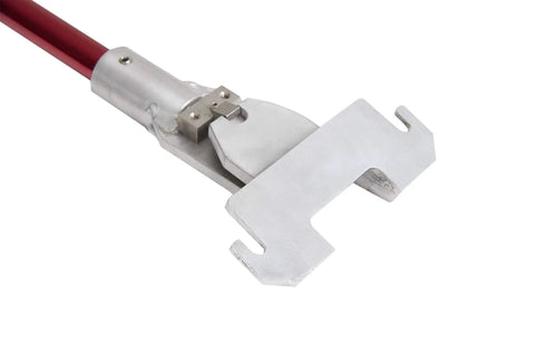 Pro-Grade Drywall Flat Box Handle 34 Inch Anodized Aluminum Finishing Tool For Sheetrock Gyprock Wallboard Plasterboard With Stainless Pivot Lever Built Tough, close-up of pivot lever and aluminum blade