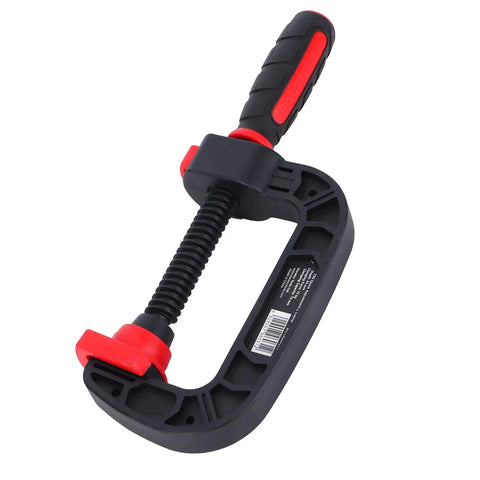 One Hand Quick Release G Clamp And C Clamp Heavy Duty Woodworking Holding Tool With Movable Jaw And Soft Grip For No Fuss DIY Carpentry Projects And Workshop Use 3 Inch Opening 75mm, black and red plastic