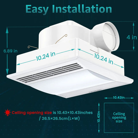 Bathroom Exhaust Fan With Light, Whisper Quiet 1.0 Sones, 110 CFM Ceiling Vent Fan With LED Lighting, Easy Installation For Home Bath Office Hotel, Rustproof ABS Construction And Quick Mount