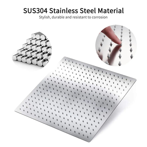 16 Inch Square Rain Shower Head High Pressure Waterfall Design in 304 Stainless Steel Brushed Nickel Ultra Thin Panel