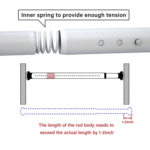 Two Pack Sliding Glass Door Security Bar Adjustable White Extends 27 To 43 Inches showing inner spring mechanism with tension.