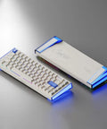 65 Percent Layout Hall Effect Magnetic Switch Mechanical Gaming Keyboard With 8000Hz Polling Rate smooth white design and blue backlit edges.