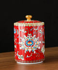 Premium Ceramic Tea And Coffee Canisters Keep Your Daily Stash Locked Down With True Airtight Sealed Lids Designed To Preserve Crisp Flavor While Adding Sleek Vintage Chinese Vibe To Any Kitchen Setup, red decorative canister with floral design and golden lid.