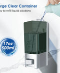 Robust Wall Mount Manual Soap Dispenser 17 Oz Large Capacity Refillable Pump For Kitchen And Bathroom with clear container.