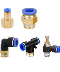 Twenty Piece Pneumatic Air Fittings Kit Tube Connectors In 10mm 12mm 14mm 16mm With M5 Threads Three Quarters Inch And One Half Inch Hose Adapters Includes 1 Way And 2 Way Pipe Connectors brass and black fittings