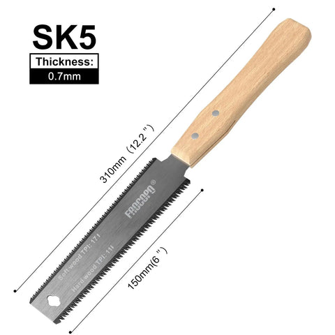 6 Inch Pull Saw For Woodworking With Double Edge Blade 17 11 TPI, Japanese Flush Cut, wooden handle, SK5 steel thickness 0.7mm