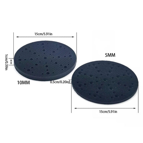 Durable Multi-Hole Sanding Buffer Pad 5.9 Inch Round Sponge Interface Disc With Cushion Backing for Wood Stone Panel Car Dry Sanding, detail of thicknesses.