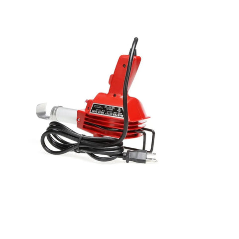 Mite Heat Gun With Quiet Low Airflow For Delicate Work, 650 Degrees F Heating, 120 Volt, 475 Watt Power, red design with stand.