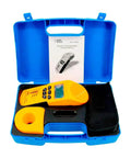 Non Contact Ultrasonic Cable Height Meter with Auto Temperature Compensation in blue case, measures 23 m, accessory included