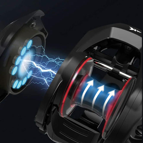 Drop Wheel Offshore Fishing Reel With Magnetic Brake For Medium To Large Lures, Lightweight Durable Grip highlighted with brake system