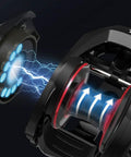 Close-up of Offshore Fishing Reel 2000 Type With Magnetic Brake System showing electromagnetic mechanism in action