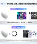 2.2 Inch Magnetic Selfie Mirror For Rear Camera Wide Angle Convex Lens On Iphone 17 Air 16 15 14 13 12 Series with metal ring shown with smartphones.