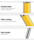 Top Tier 1 Inch Double Bearing Trimming Router Bit For Laminate And Woodworking Uses, High Strength Carbon Steel Cutter close-up of carbide blade and alloy handle