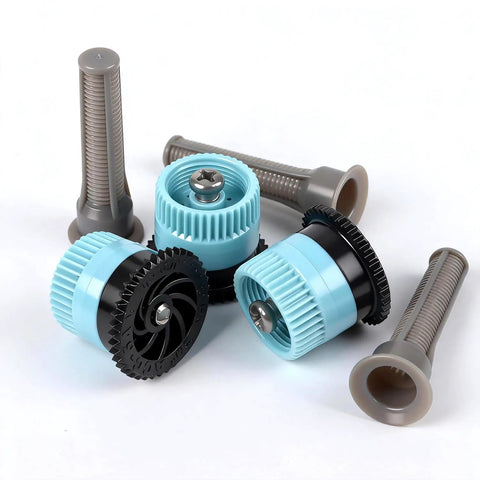 Premium Variable Arc Nozzles 10 Pack Adjustable 0 To 360 Degree Sprinkler Heads Replacement For Pop Up Irrigation With Debris Filter Screen in blue and black.