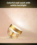 Gold Smart Table Lamp With White And Color Ambiance LED That Changes Color, laying on soft beige background