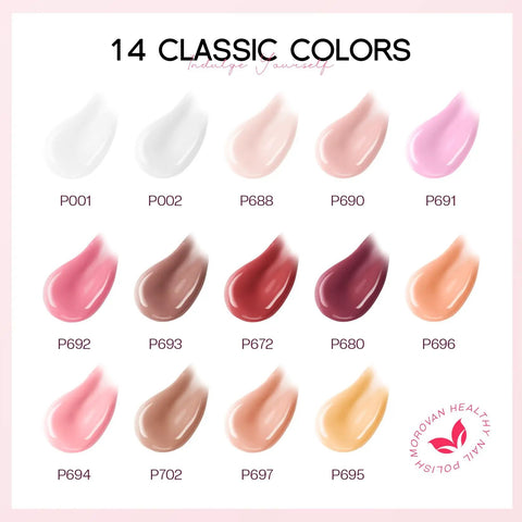 14 classic gel colors from All-In-One Poly Gel Nail Kit For Beginners With UV Lamp And Slip Solution, numbered P001 to P702.