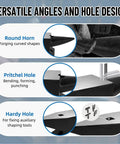 Versatile angles with round horn, pritchel and hardy holes on heavy duty blacksmith anvil with round and square holes cast steel forge tool.