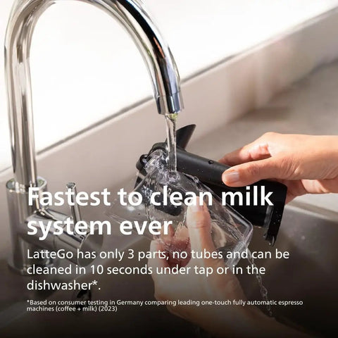 Lock In That Killer Morning Vibe With This Fully Automatic Espresso Machine Brewing Twelve Hot And Iced Favorites Its One Touch LatteGo Milk System And Ceramic Burr Grinder Keep Things Smooth And Silent Straight From Bean To Cup Now Renewed, cleaning the LatteGo milk system under running water.