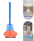 Badass Manual Stretch Film Dispenser For Pallet Wrap And Box Rolling No Sweat Design with blue metal base and orange roller.