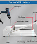Adjustable Heat Sealing Machine For Bags And Pouches 530W Shrink Wrap Sealer with heat gun and adjustment panel, compact design.