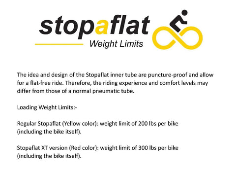 Stopaflat weight limits for puncture-proof thorn resistant no flat bicycle tube 16 by 1.75 inch fits 1.90 tire ETRTO 47 305