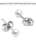 5mm Pearl Stud Earrings Set For Women Dope Hypoallergenic Jewelry - Surgical Stainless Steel Lead And Nickel Free 12 Pairs Imitation Round Pearl Earrings Comfortable Everyday Sparkle. 12-pair pearl stud earrings on silver pins